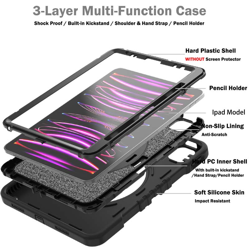 Ốp Máy Tính Bảng Có Dây Đeo Vai Và Giá Đỡ Xoay Chống Sốc Cho ipad pro 11 inch air 5 / air 4 10th / 9th / 8th / 7th / 6th / 5th gen mini 6
