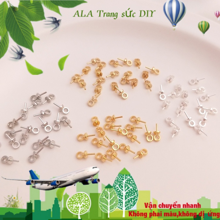 💖Trang sức DIY phụ kiện💖Giữ màu 18K mạ vàng 14K vàng tinh khiết bạc nửa lỗ ngọc trai mặt dây chuyền đính cườm người giữ hoa tự làm đồ trang sức phụ kiện【Nắp hạt/ Miếng đệm】