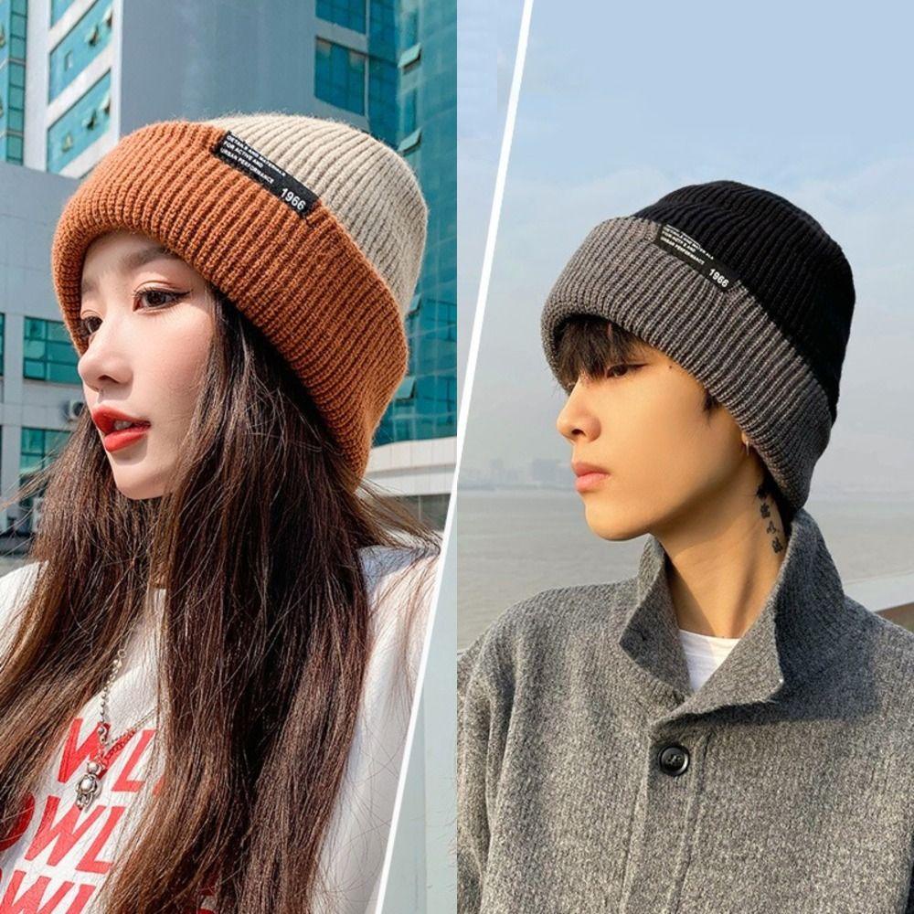 Topbeauty 1 Mũ Len Dệt Kim Hai Mặt Dày Dặn Giữ Ấm Mùa Đông Màu Sắc Tương Phản Thời Trang 2023 Cho Nữ