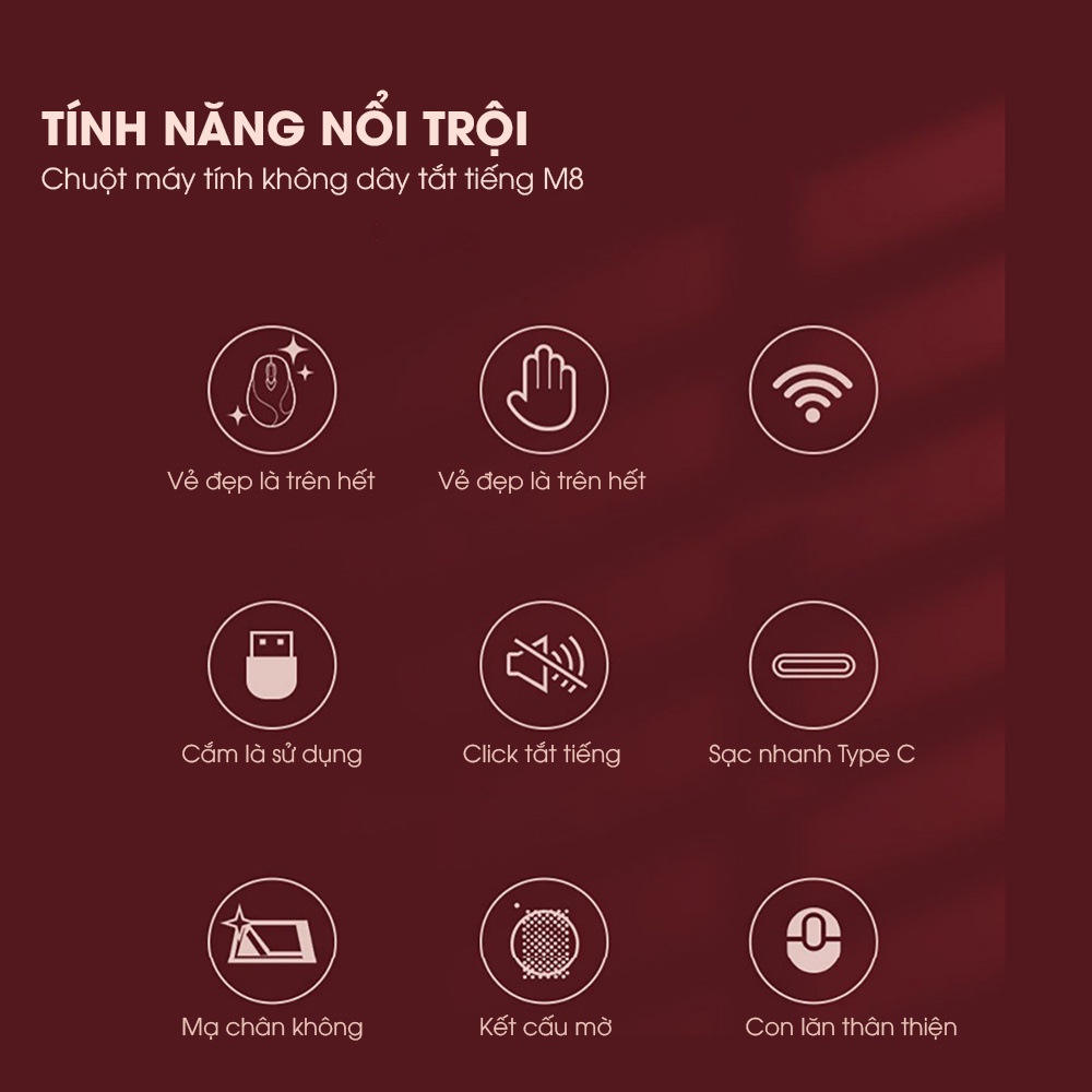 Chuột không dây inphic m8 Màu Hồng Thiết Kế Độc Đáo Im Lặng Pin Sạc Cho Laptop vp