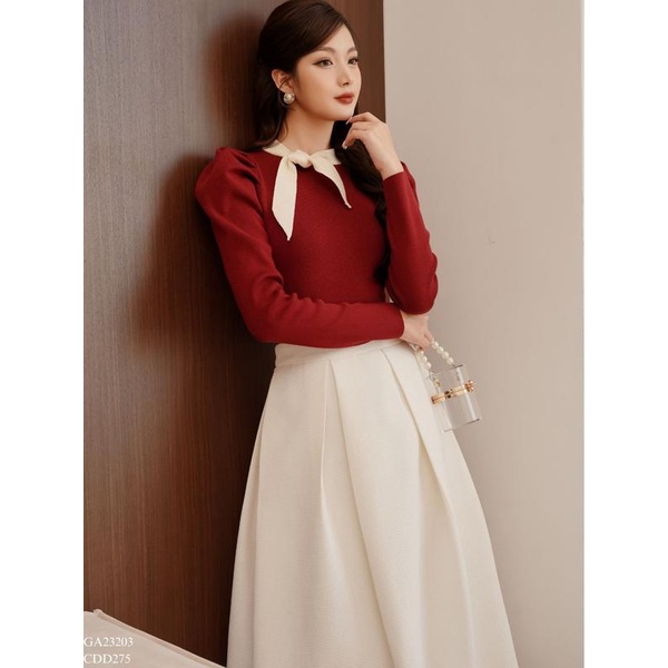 Áo len cổ viền vạt thắt nơ TIINSTORE GA23203