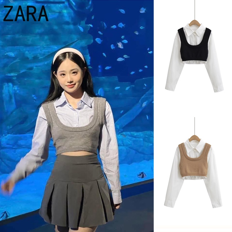 ZARA Bộ Áo Dệt Kim Sát Nách + Quần short Thời Trang Cá Tính Trẻ