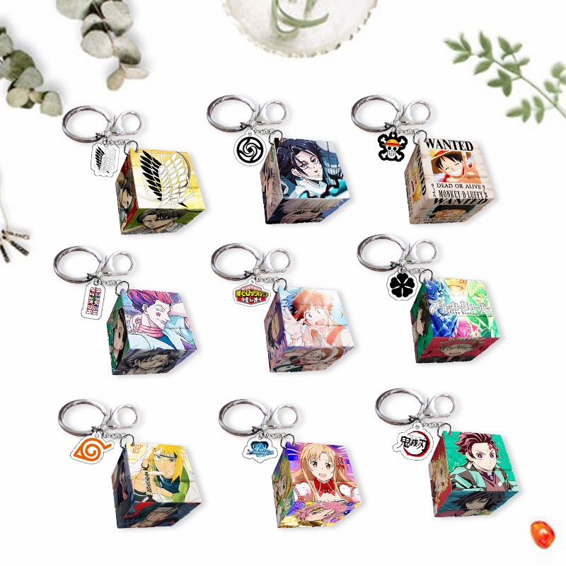 SLAM DUNK,Demon Slayer,JOJO,ONE PIECE,BLUE LOCK,Haikyuu!! Attack on Titan, NARUTO,SPY FAMILY,Jujutsu Kaisen,Tokyo Revengers,Hunter, Chainsaw Man Small Rubik's Cube Keychain Pendant