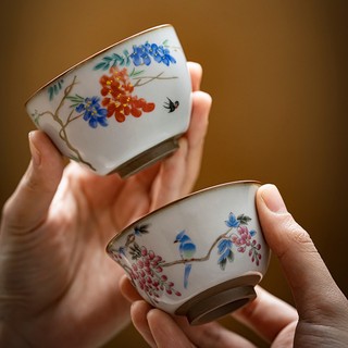 Yuebai Ru Kiln Trà Cốc Master Cup Cốc Đơn Cốc Cá Nhân Mở Lát Có Thể Nâng Bộ Trà Gốm [A100]