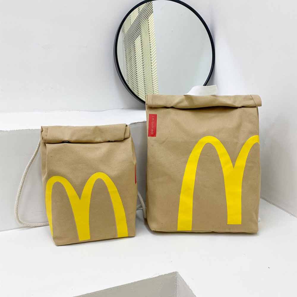 McDonald's Paper Bag Backpack Waterproof Cute Canvas Bag Female School Bag Causal Messenger Crossbody Bag