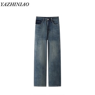  YAZHINIAO Quần Jean Dài Ống Rộng Phong Cách retro Hàn Quốc Cho Nam 