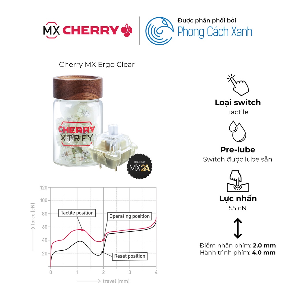 Switch bàn phím cơ Cherry MX2A RGB | Pre-lube  - Hàng chính hãng