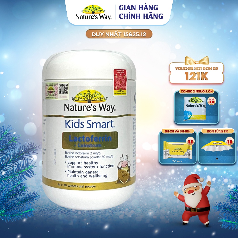 Sữa Bột Nature’s Way Kids Smart Lactoferrin + Colostrum Hỗ Trợ Tăng Cường Đề Kháng, Miễn Dịch Cho Bé 30 Gói (2g/gói)