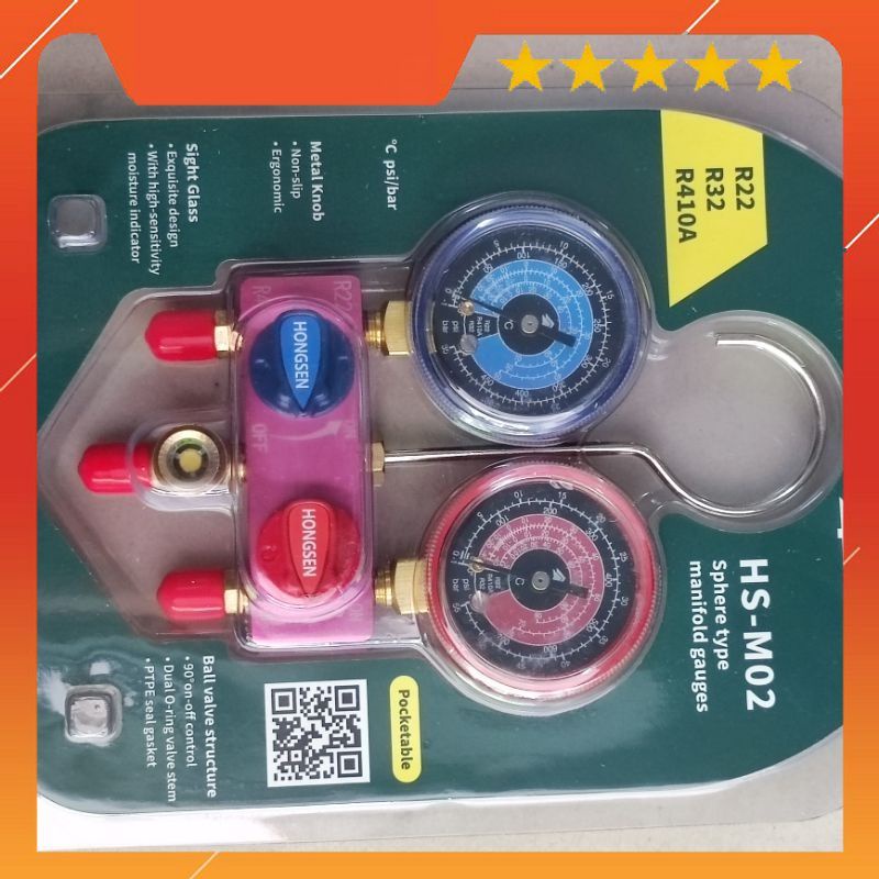 Đồng hồ nạp gas đôi Hongsen HS-M02 không kèm dây đồng hồ sạc ga tủ lạnh điều hòa máy lạnh