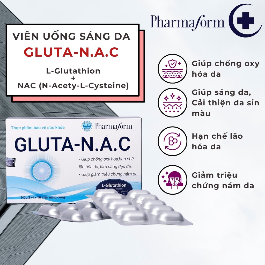 Ảnh 2 của Viên uống sáng da Pharmaform GLUTA-N.A.C, S-GLUTACELL 200MG sáng da, giảm thâm nám 30 viên