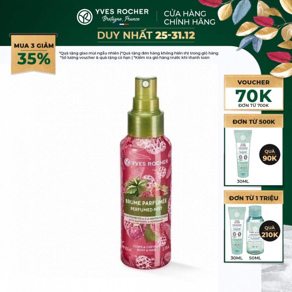 Xịt Thơm Toàn Thân Yves Rocher Sensuality Body & Hair Mist Raspberry Peppermint 100ml