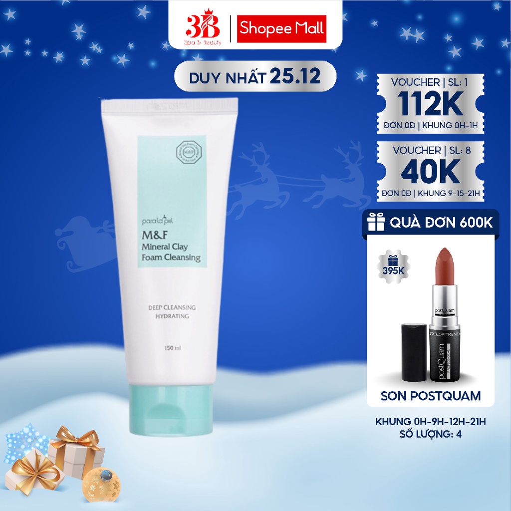 Sữa Rửa Mặt Tạo Bọt PARALAPIEL M&F Mineral Clay Foam Cleansing Giúp Phục Hồi Màng Ẩm Cho Da 150ML A01