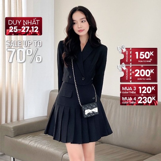 SALE UP TO 50% + VC 200K || JOVEN Set Layla Áo Cổ Vest Phối Chân Váy Xếp Ly Trẻ Trung Thanh Lịch