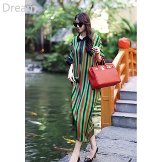 Fashion Striped Dress Summer New High-End Temperament Youthful-Looking Oversized Cover Belly Thin Skirt