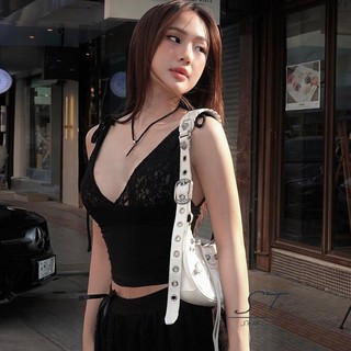 Áo lửng không tay cổ v phối ren thời trang cho nữ