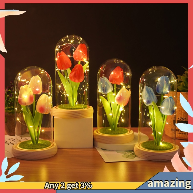 Đèn Lồng Thủy Tinh Hình Hoa Tulip Sáng Tạo Kèm Vỏ Kính