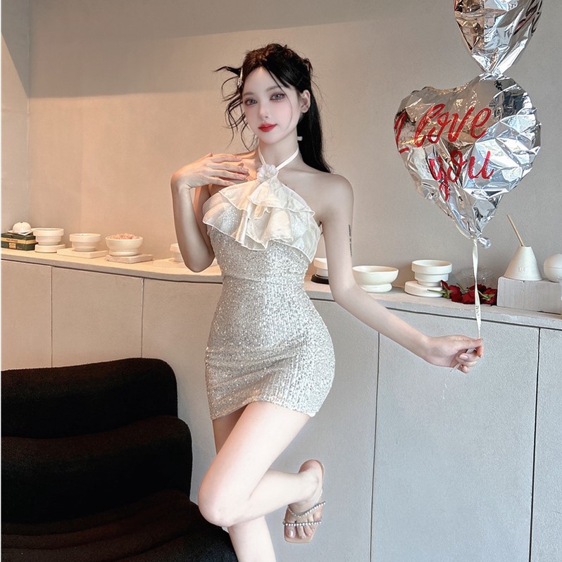 Đầm Phối Ren Đính Kim Sa Lấp Lánh Thiết Kế Tinh Tế Thời Trang Cho Nữ