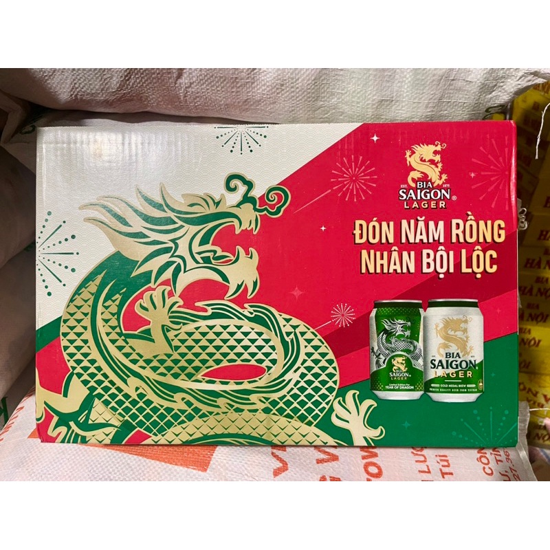 Thùng 24 Lon Bia Sài Gòn Xanh Mẫu Tết Xuân 2024 X 330ml [Giá sỉ]