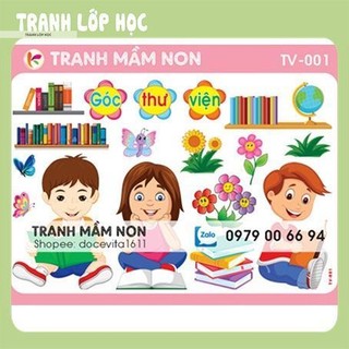 Decal mầm non- góc thư viện khổ lớn 127x80
