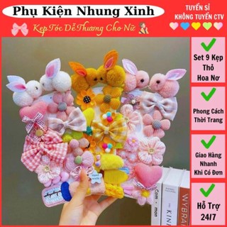 Kẹp tóc xinh cho nữ set kẹp tóc 9 kiểu dáng hình nơ hoa hình thỏ dễ thương thời trang hàn quốc