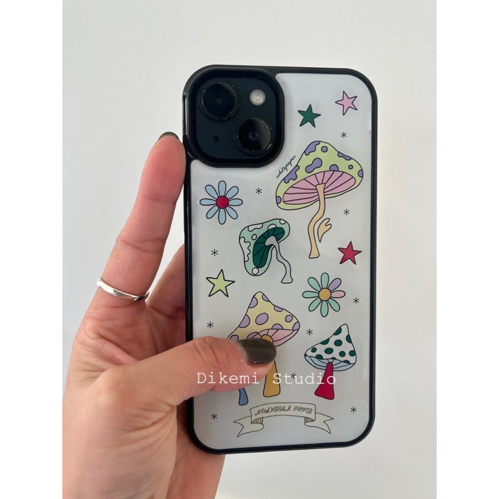 Ốp Điện Thoại Mềm Họa Tiết Nấm niche Viền Đen Cho iphone15promax / 14pro / 13 / 12 / 11 / 14plus