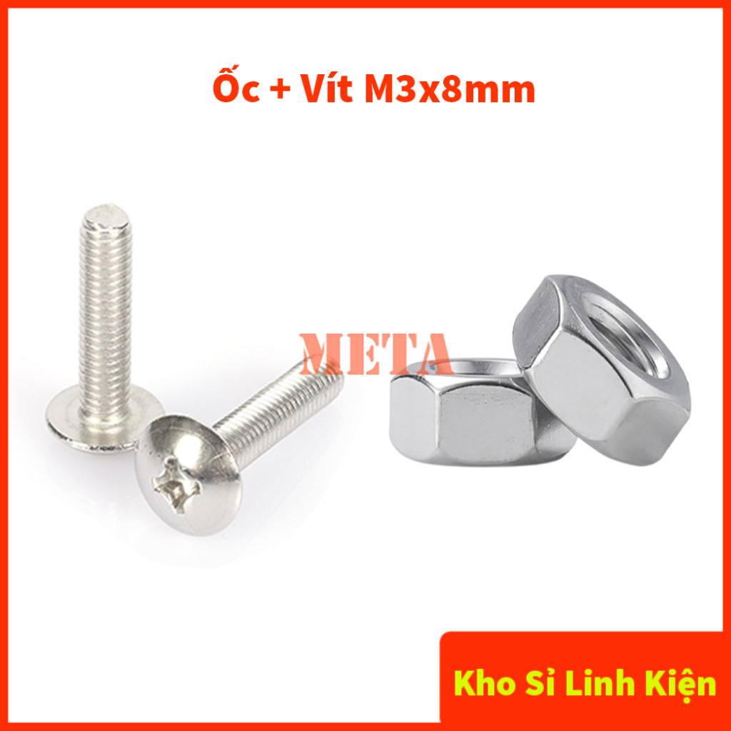 Ốc Vít M3 Chữ Thập - Vít M3 đầu tròn dài 5mm/8mm, Đai Ốc Lục Giác M3 - đường kính trong 3mm