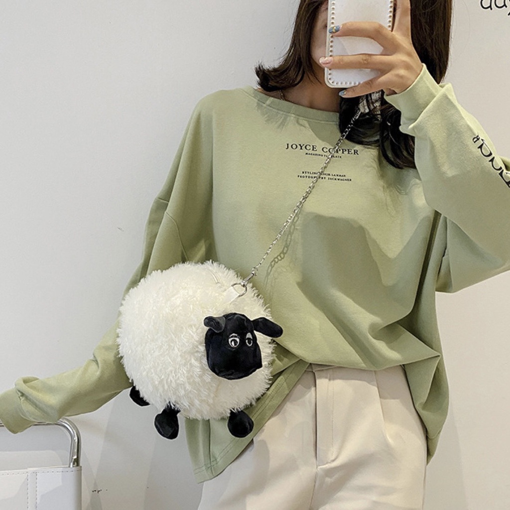 Túi Đeo Chéo Gấu Nhồi Bông Hình Con Cừu Dễ Thương