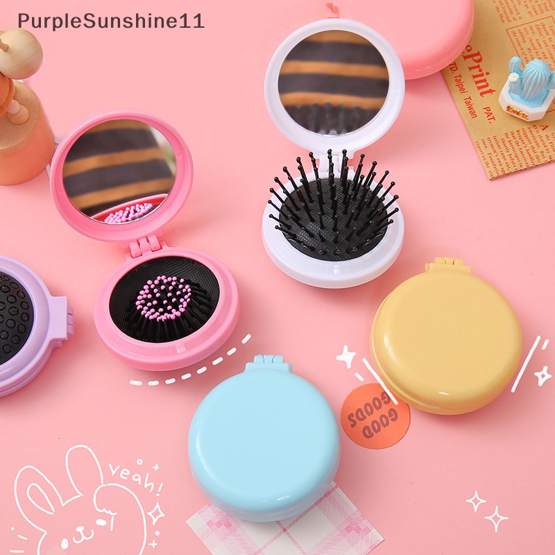 Ine Lược Chải Tóc mini Có Gương Gấp Gọn Và Mát Xa Da Đầu Cho Nữ