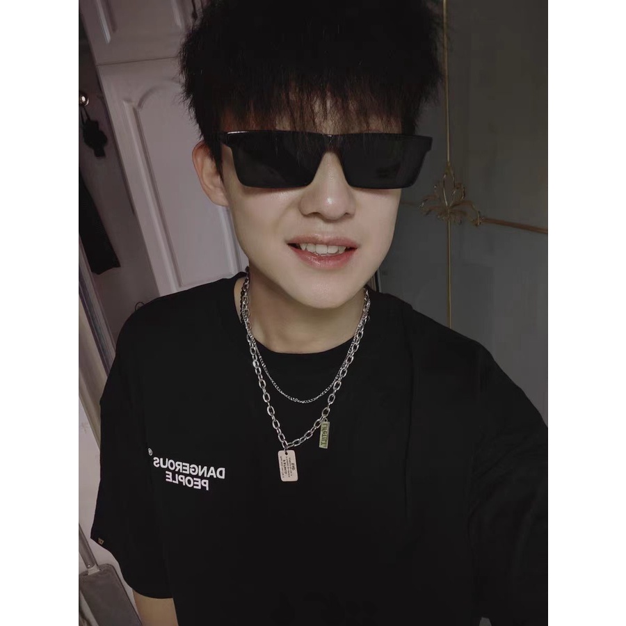 Dây Chuyền Hai Lớp Mặt Vuông In Chữ Tiếng Anh Phong Cách hip hop Đường Phố Cho Bé Trai Gái