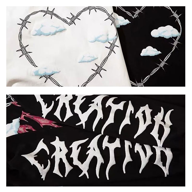 Áo sweater Tay Dài Dáng Rộng In Hình Trái Tim Màu Tối Phong Cách hip hop Đường Phố Âu Mỹ Cho Nam