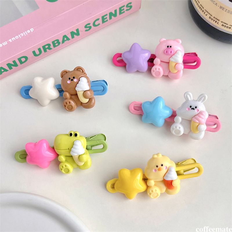 Kẹp Tóc BB Hình Ngôi Sao / Động Vật Màu Vàng Hồng Dễ Thương Cho Nữ