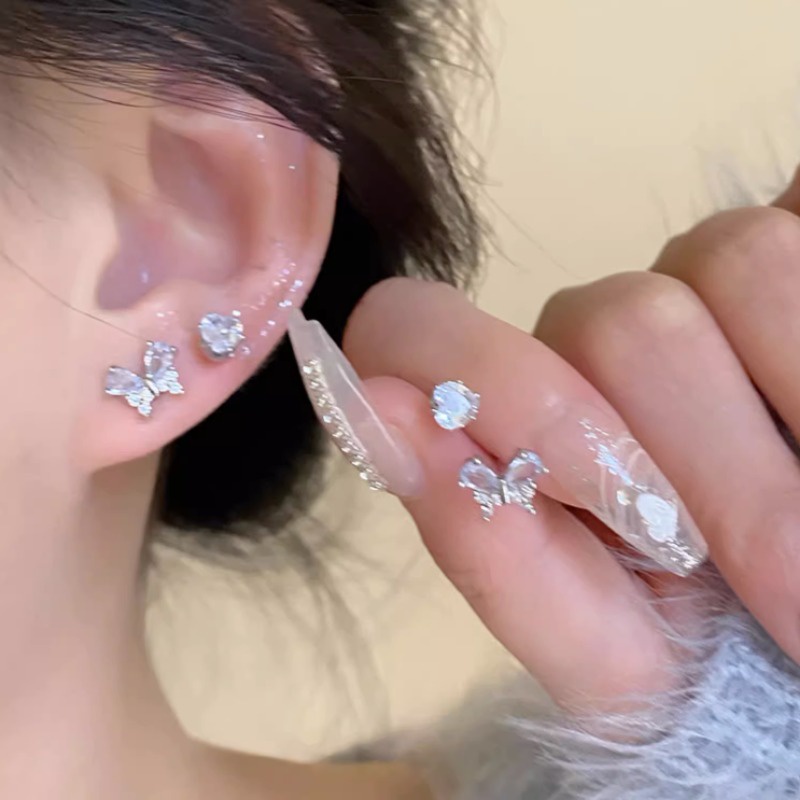 We flower set 4 Khuyên Tai Mạ Vàng 14k Đính Đá Sang Trọng