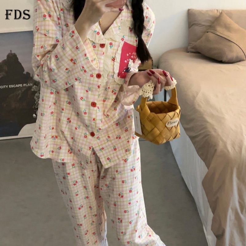 Fds Bộ Đồ Ngủ Dài Tay Họa Tiết Mèo kitty Phong Cách Nhật Bản Thời Trang Xuân Thu Cho Nữ