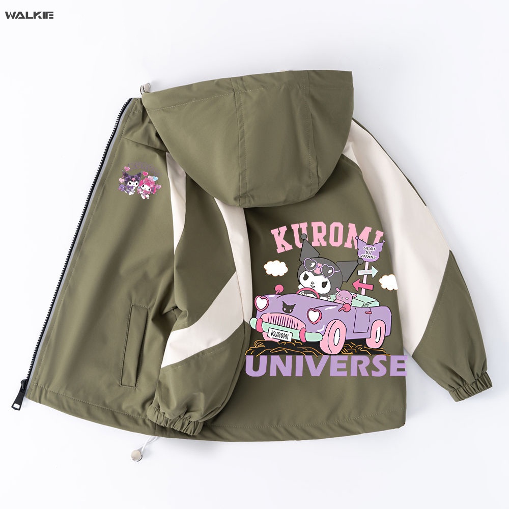 Walkie sanrios Áo Khoác Gió Có Mũ Trùm In Họa Tiết Hoạt Hình anime kuromi my melody Dễ Thương Thời Trang Xuân Thu Cho Bé Trai Và Gái