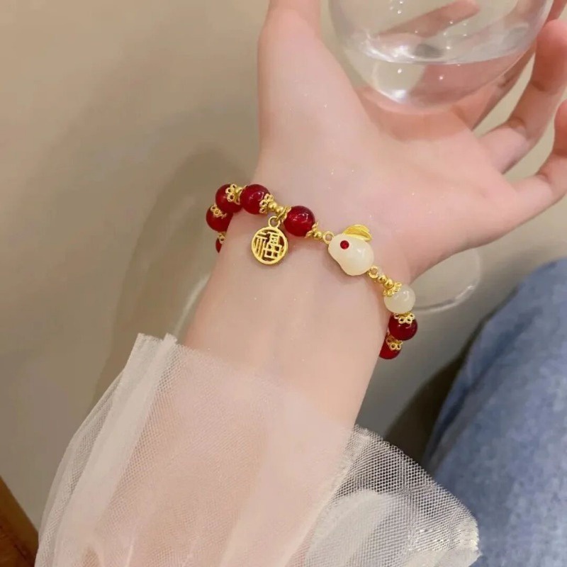 1 Vòng Tay Ngọc Trai Giả / Vòng Tay Hình Thỏ Mắt Mèo / Bướm Phong Cách Pháp Sang Trọng