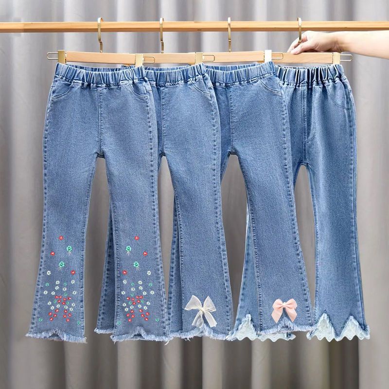 Quần jeans Ống Loe Lưng Cao Co Giãn Phong Cách Phương Tây Thời Trang Xuân Thu Mới Cho Bé Gái