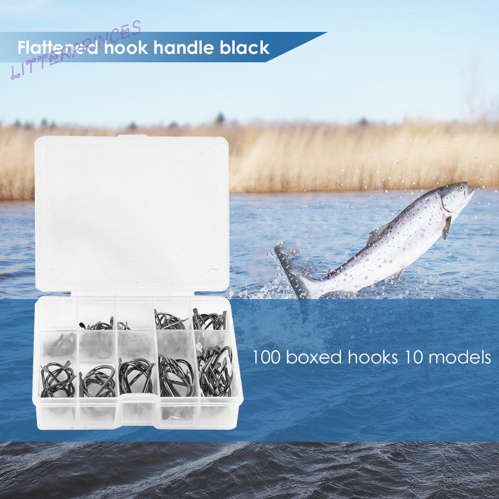 Hộp 100 Lưỡi Câu Cá Màu Đen Bằng Thép