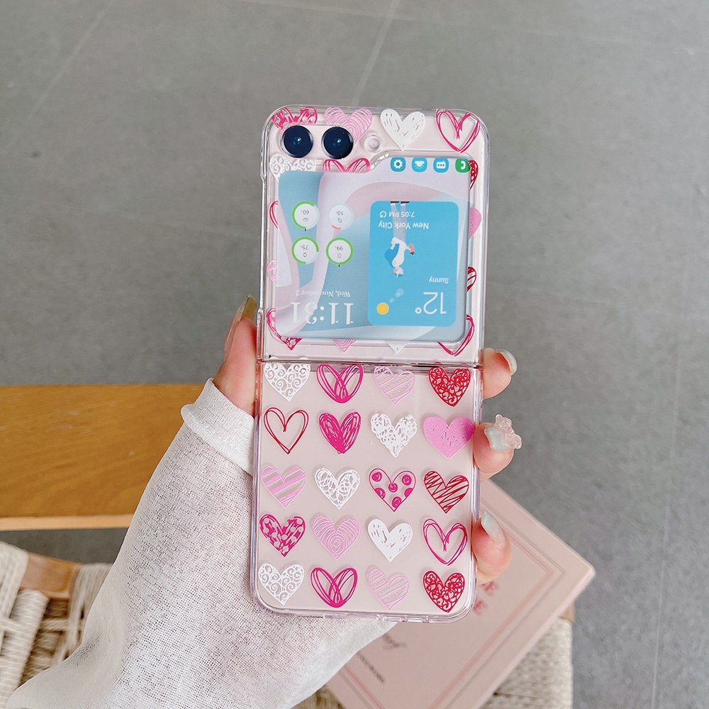 Bao Da Điện Thoại Họa Tiết Trái Tim Cho samsung galaxy z flip 5 4 3 z flip3 zflip5 zflip4 Ốp