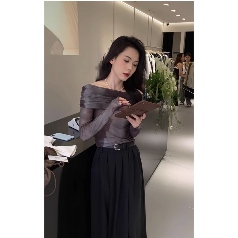 Áo chiffon Trễ Vai Dài Tay Nhuộm Màu Thời Trang Nữ Tính