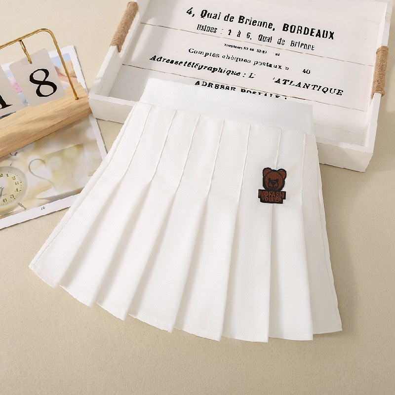Chân Váy Xếp Ly Màu Trơn In Họa Tiết Hoạt Hình Chú Gấu Dễ Thương Thời Trang Xuân Thu Cho Bé Gái