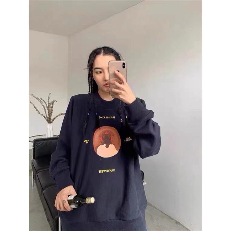 Áo Sweater Tay Dài Cổ Tròn In Hình Chúa jesus Sơn Dầu Thời Trang Cho Cặp Đôi