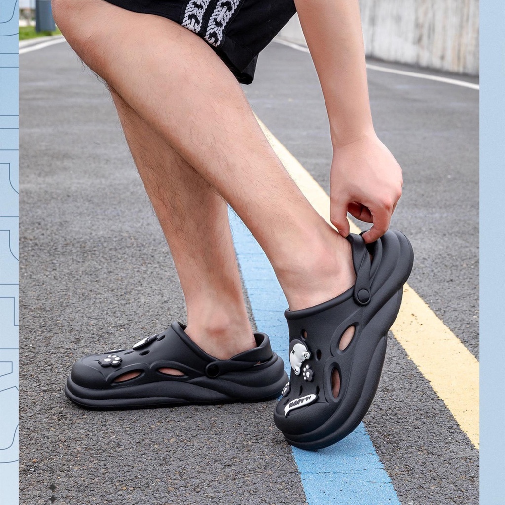 Sục Crocs Chạy Bộ Đế Cao Êm Chân Thoáng Khí, Dép Sandal Hình Cún Đáng Yêu Size 36-