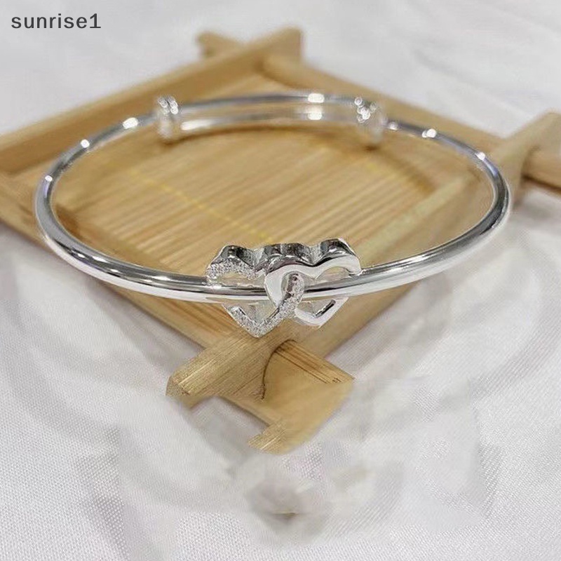 Sunrise1 Vòng Tay Đơn Giản Màu Bạc Hình Trái Tim Đôi Có Thể Điều Chỉnh Góc Thời Trang Cho Nữ