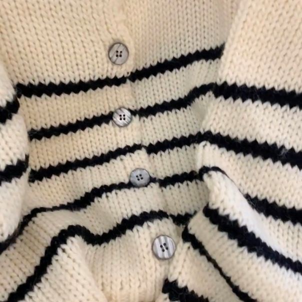 Áo Khoác cardigan Dệt Kim Mỏng Tay Dài Họa Tiết Kẻ Sọc Màu Tương Phản Thời Trang Cho Nữ