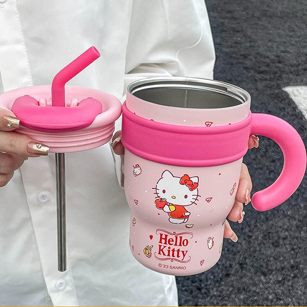 Sanrio Bình Nước Giữ Nhiệt Bằng Thép Không Gỉ Có Ống Hút Họa Tiết melody Dễ Thương