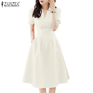 Zanzea Đầm Nữ Tay Ngắn Cổ Chữ v Thời Trang Quyến Rũ
