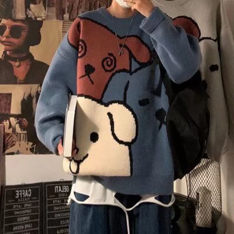 Áo sweater Dày Dặn In Hoạt Hình Kiểu retro Nhật Bản Thời Trang Thu Đông Cho Nam