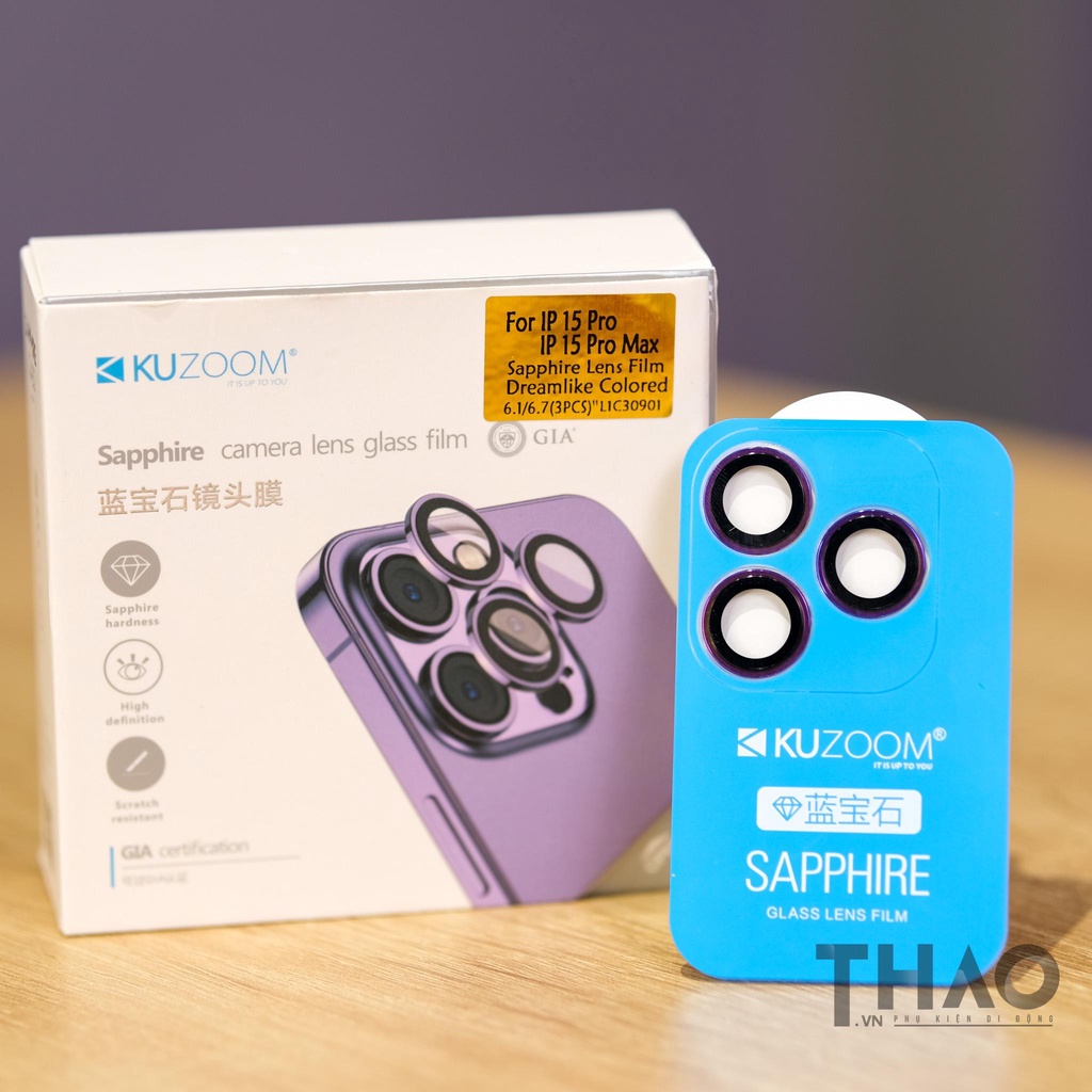 Dán bảo vệ lens camera KUZOOM SAPPHIRE dành cho iPhone 15Pro/15Promax