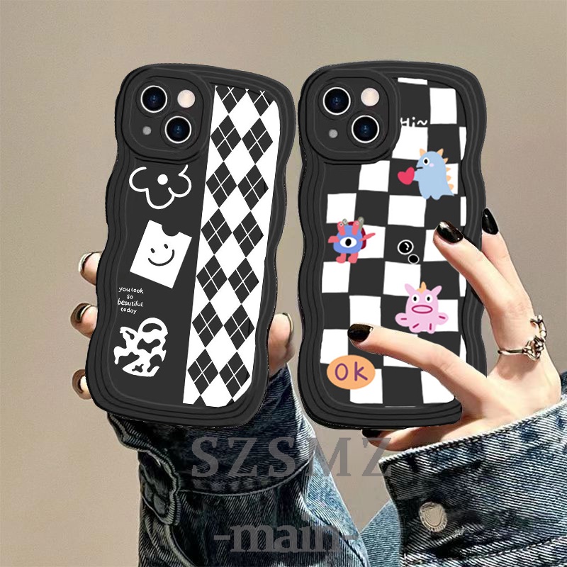 HSN| Ốp lưng Đối với Samsung Galaxy A30S A42 A50 A50S A51 A52 A53 A54 A70 A70S A71 A72 A73 S21 S22 S23 Plus Ultra Soft Silicone Cartoon Cute Smile Monster Lattice Wave Edge Phone Case