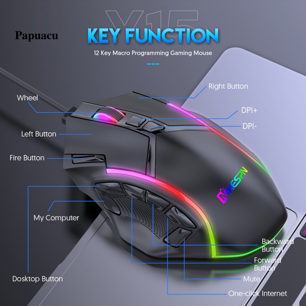 Papuacu Chuột Chơi game 12800dpi 12 Nút 13 Chế Độ Ánh Sáng rgb-Màu six-Li